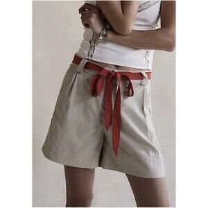 NWOT Free People Perfect Prep Linen Blend Trouser Shorts in Light Sand Sz 4